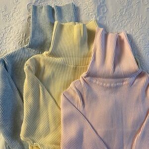 Pink, Blue and Yellow Ribbed Turtleneck Sweaters